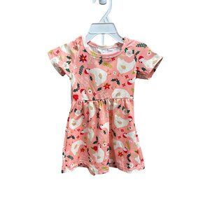 Girls XS Holiday Dress Pink Christmas Goose Print 95% Cotton 5% Spandex Short Sl